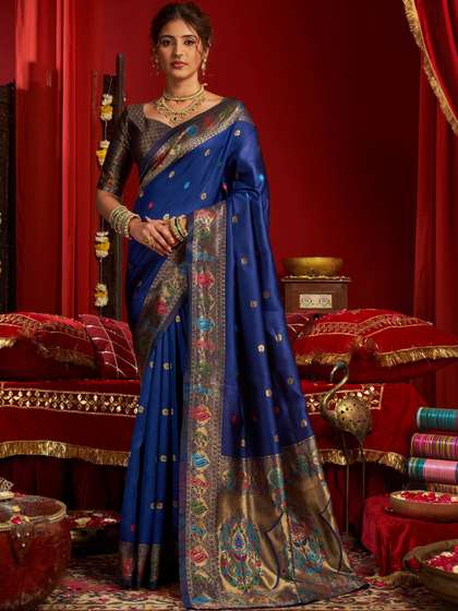 KALINI Ethnic Motifs
                        Zari Silk Blend Designer Paithani Saree