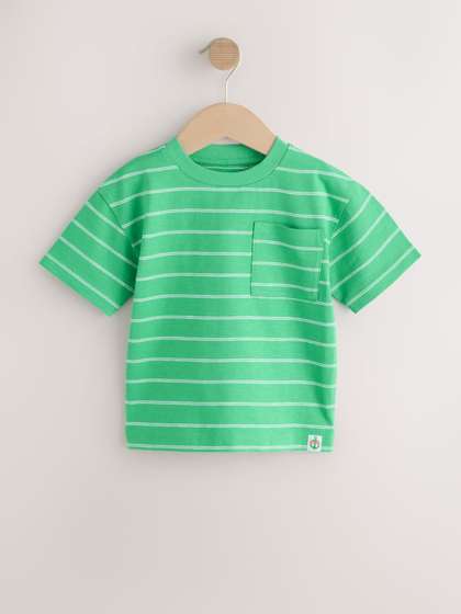 NEXT Boys Striped
                    Drop-Shoulder Sleeves Relaxed Fit Pure Cotton
                    T-shirt