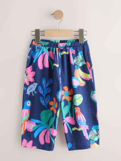 NEXT Girls Barrel Fit
                    Printed Pure Cotton Trousers