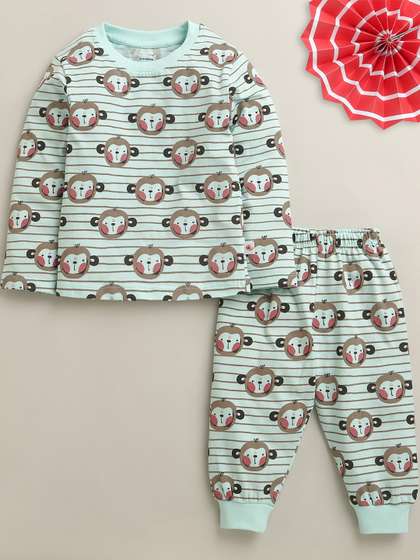 BUMZEE Boys Pure Cotton
                    Long Sleeves Printed Night suit