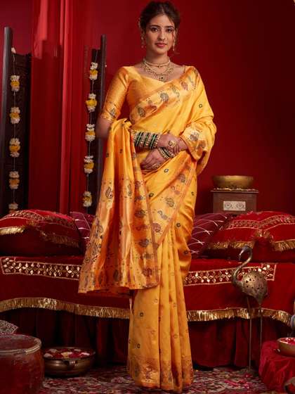 KALINI Ethnic Motifs
                        Zari Silk Blend Designer Paithani Saree
