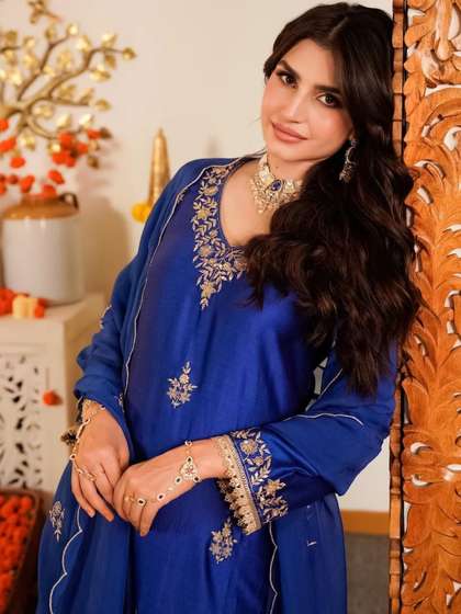 Sangria Embroidered
                        V-Neck Kurta & Trousers With Dupatta