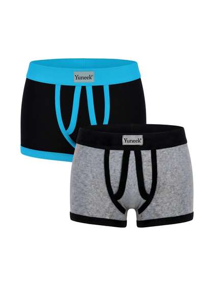 Yuneek Boys Pack of 2
                    Cotton Blend Assorted Solid Trunks