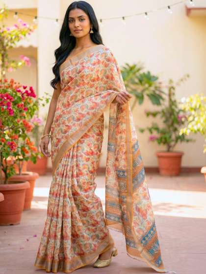 HELLA FASHIONS
                          Floral Linen Blend Saree