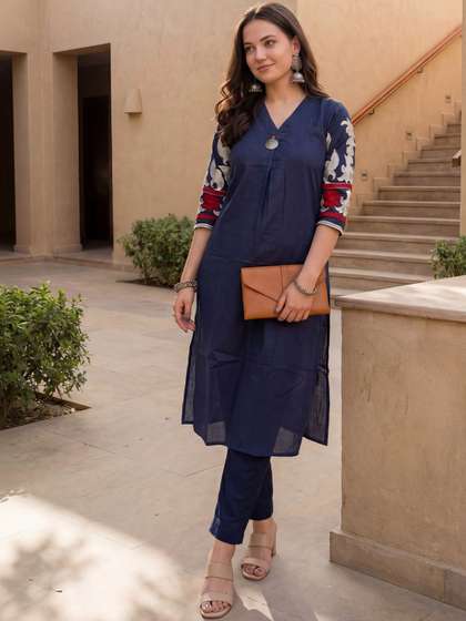 Indo Era Women
                        Embroidered Pleated Thread Work Pure Cotton
                        Kurta with Trousers