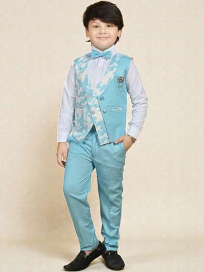 Dripteen Boys Printed
                    Collarless 3 Piece Waistcoat & Trousers Suits