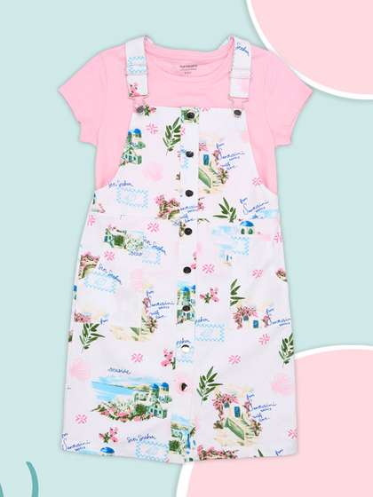 Pantaloons Junior Girls
                    Floral Printed Pure Cotton Dungarees