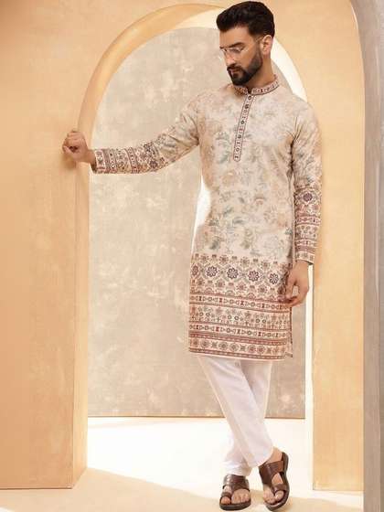 VELKYNOX Men Floral
                        Printed Sequinned Floral Kurta