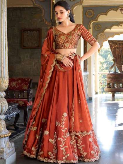 BAESD Embroidered
                        Thread Work Semi-Stitched Lehenga &
                        Unstitched Blouse With Dupatta