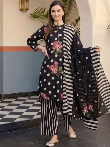 Indo Era Women
                        Floral Printed Regular Pure Cotton Kurta with
                        Trousers & With Dupatta