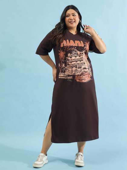 SASSAFRAS Curve
                          Print T-shirt Midi Dress