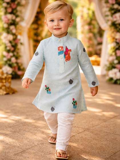 DUFFLE DOG Boys Ethnic
                    Motifs Embroidered Regular Chikankari Pure Cotton
                    Kurta with Pyjamas