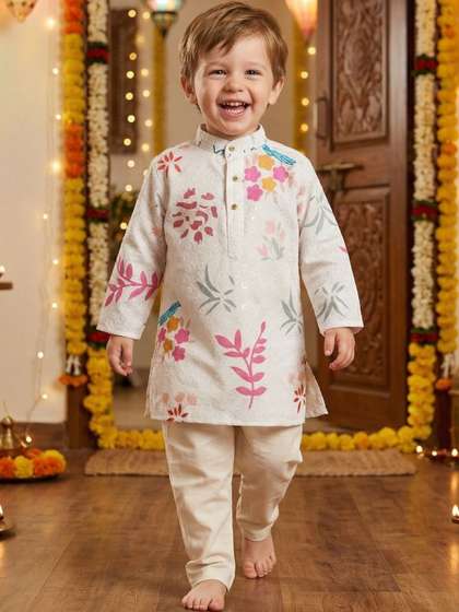 DUFFLE DOG Boys Ethnic
                    Motifs Embroidered Regular Chikankari Pure Cotton
                    Kurta with Pyjamas