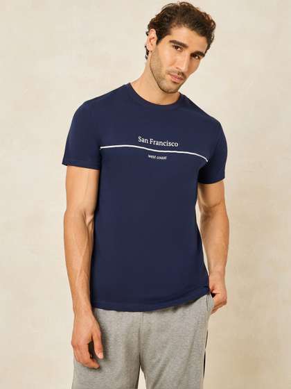 Styli Men Navy Blue
                        Typography Printed Round Neck Short Sleeves
                        Night Suit