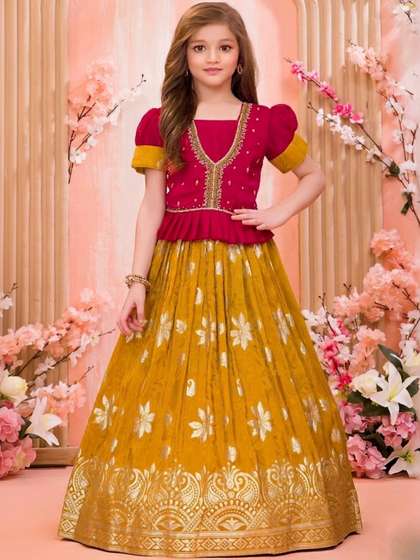 Wommaniya Impex Girls
                    Embroidered Beads and Stones Ready to Wear Lehenga
                    &