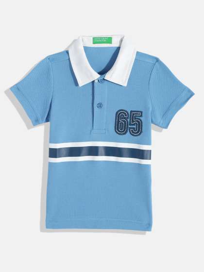 United Colors of
                    Benetton Boys Striped Polo Collar Applique T-shirt
