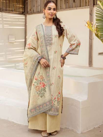 SANISA Women Printed
                        Regular Kurta with Palazzos & With Dupatta