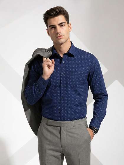 INVICTUS India Slim
                        Fit Micro Ditsy Printed Pure Cotton Formal
                        Shirt