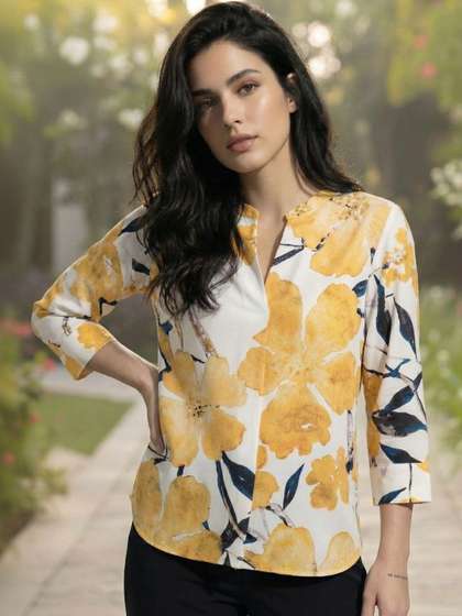 Varanga Floral Print
                        Mandarin Collar Top
