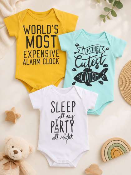 Little Angels Pack Of 3
                    Premium Bio-Washed Cotton Baby Printed Romper
                    Bodysuit