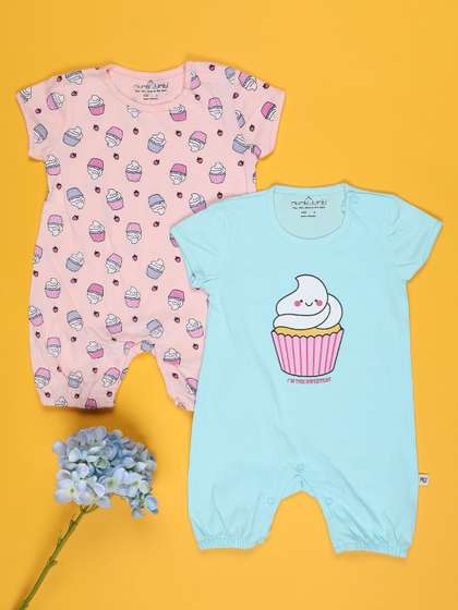 V-Mart Infant Girls Pack
                    Of 2 Printed Cotton Rompers