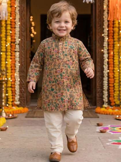 DUFFLE DOG Boys Ethnic
                      Motifs Embroidered Regular Chikankari Pure Cotton
                      Kurta with Pyjamas