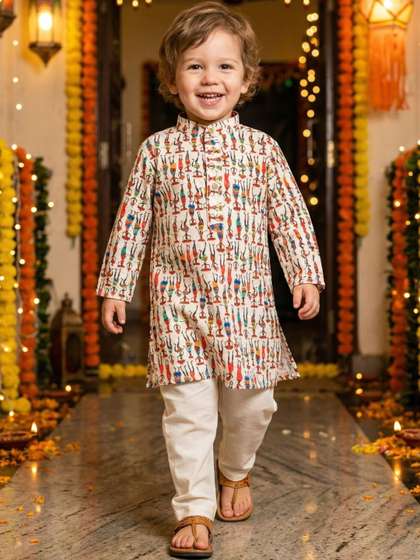 DUFFLE DOG Boys Ethnic
                    Motifs Embroidered Regular Chikankari Pure Cotton
                    Kurta with Pyjamas