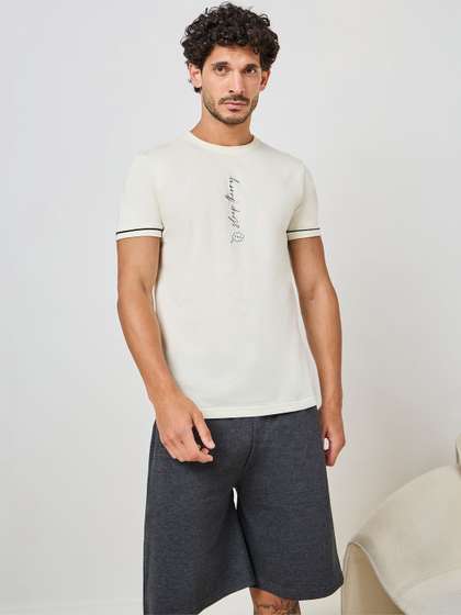 Styli Men Typography
                        Printed Round Neck Short Sleeves Night suit