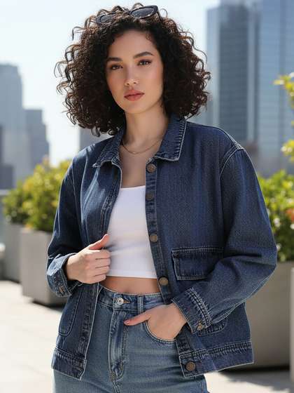 Urbano Fashion
                          Women Blue Relaxed Fit Full Sleeve Utility
                          Denim Jacket