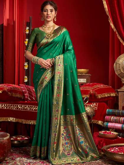 KALINI Floral Zari
                          Silk Blend Designer Paithani Saree