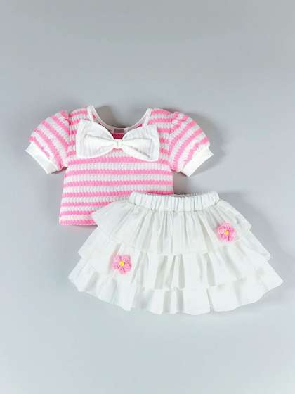 Hopscotch Girls Printed
                    Top with Skirt