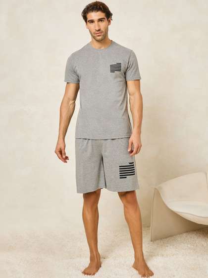 Styli Men Grey
                        Printed Round Neck Short Sleeves Night Suit