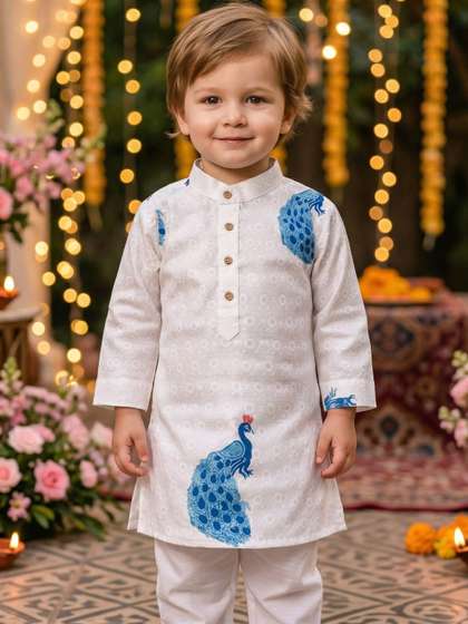 DUFFLE DOG Boys Ethnic
                    Motifs Embroidered Regular Chikankari Pure Cotton
                    Kurta with Pyjamas