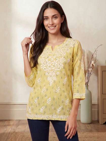 myplusfashion Ethnic
                        Motifs Embroidered Chikankari Chikankari Kurti