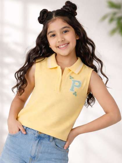 Purple United Kids Girls
                    Yellow Polo Collar Sleeveless Top