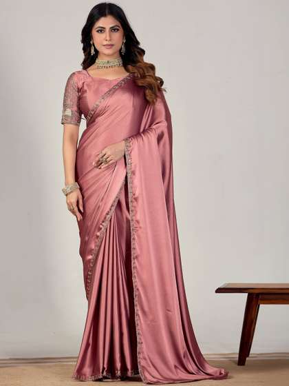 K 5 Fashion
                        Embellished Embroidered Satin Fusion Ikat Saree
