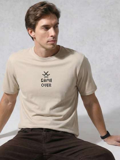 WROGN Printed
                        Drop-Shoulder Sleeves Pure Cotton Relaxed Fit
                        T-shirt