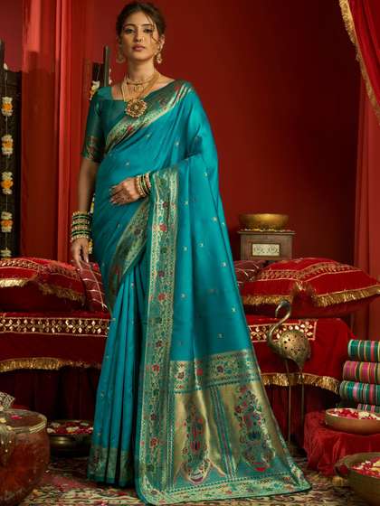 KALINI Floral Zari
                          Silk Blend Designer Paithani Saree