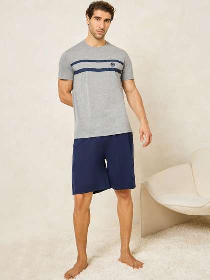 Styli Men Grey
                          Round Neck Short Sleeves Night Suit