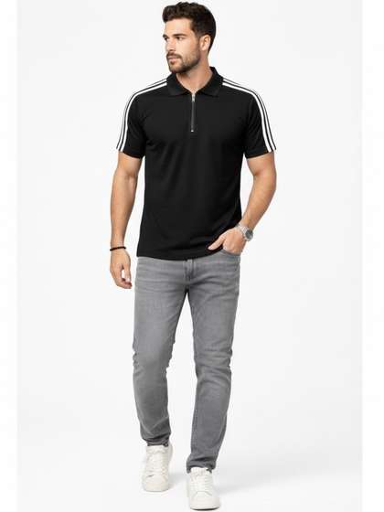 RuledBySun Men Striped Dri-FIT Polo Collar Slim Fit T-shirt