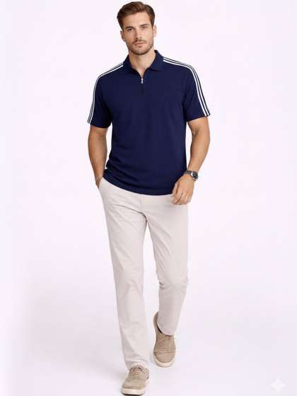 RuledBySun Men Striped Polo Collar T-shirt