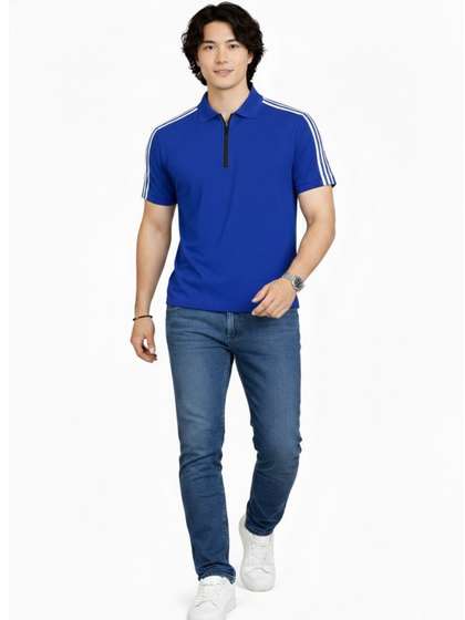 RuledBySun Men Striped Dri-FIT Polo Collar Slim Fit T-shirt
