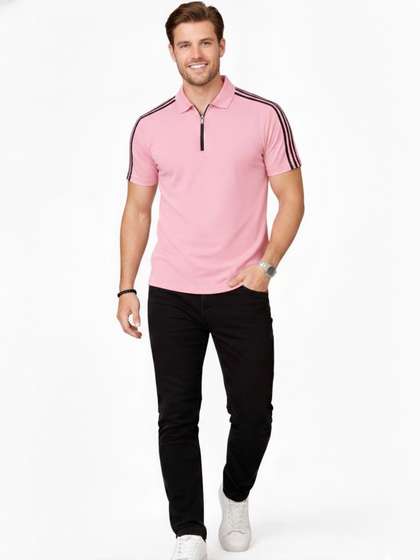 RuledBySun Men Striped Dri-FIT Polo Collar Slim Fit T-shirt
