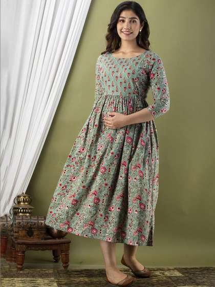 Raghav Silk Studio
                          Women Floral Printed Thread Work Floral
                          Maternity Anarkali Kurta