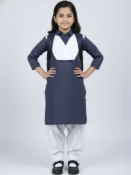 Cutiekins Girls Dark
                    Grey & White School Kurti Salwar with Dupatta
                    Uniform Set