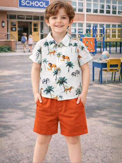 HERE&NOW Unisex
                        Kids Printed Shirt with Shorts