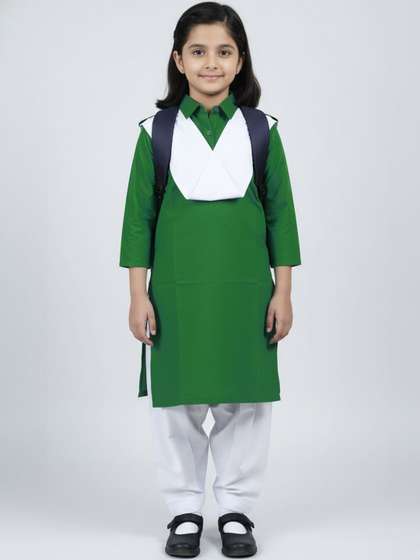 Cutiekins Girls Green
                    & White School Kurti Salwar with Dupatta Uniform
                    Set