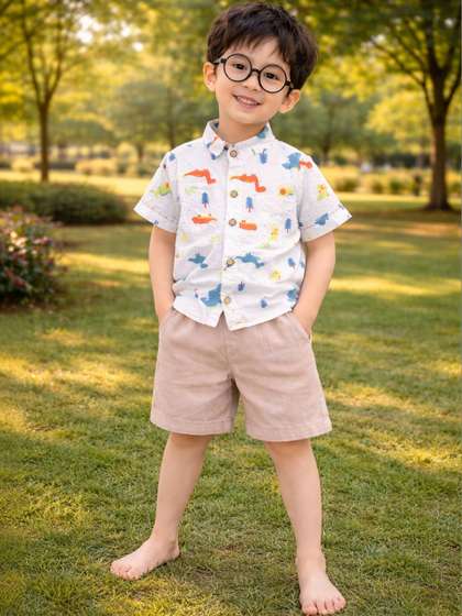 HERE&NOW Unisex
                        Kids Printed Shirt with Shorts