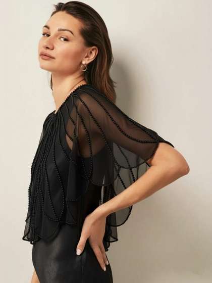 Zarinivas Women
                        Party Embellished Crop Sheer Shrug