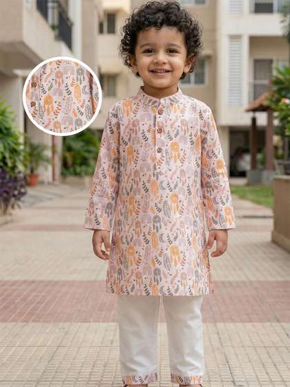 Desi Soota Boys Ethnic
                    Leaves Printed Regular Pure Cotton Kurta with
                    Trousers